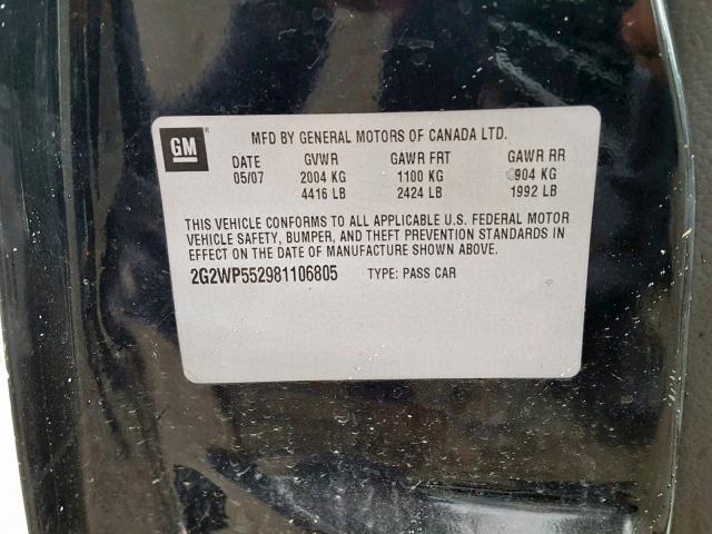 2G2WP552981106805 - 2008 PONTIAC GRAND PRIX BLACK photo 10