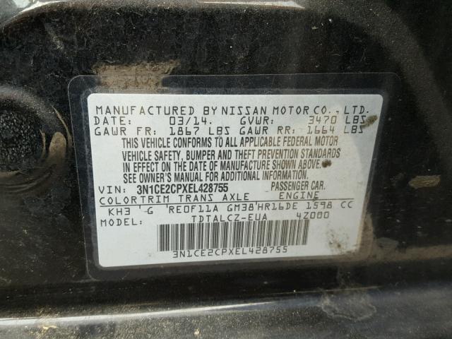 3N1CE2CPXEL428755 - 2014 NISSAN VERSA NOTE BLACK photo 10