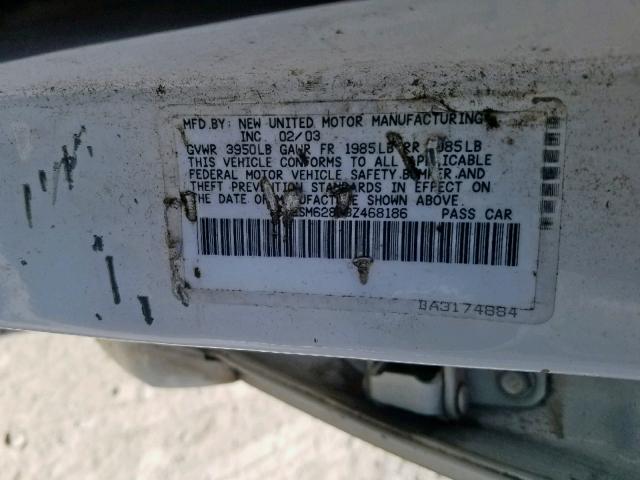 5Y2SM62863Z468186 - 2003 PONTIAC VIBE WHITE photo 10