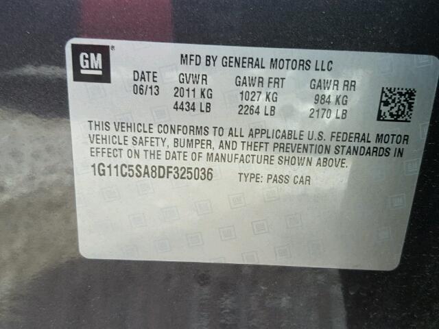 1G11C5SA8DF325036 - 2013 CHEVROLET MALIBU 1LT GRAY photo 10