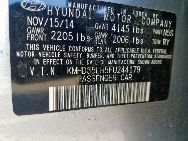 KMHD35LH5FU244179 - 2015 HYUNDAI ELANTRA GT GRAY photo 10