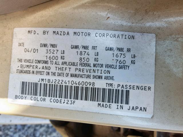 JM1BJ222410460098 - 2001 MAZDA PROTEGE DX TAN photo 10