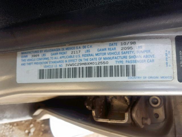 3VWSC29M8XM012550 - 1999 VOLKSWAGEN JETTA GLS SILVER photo 10