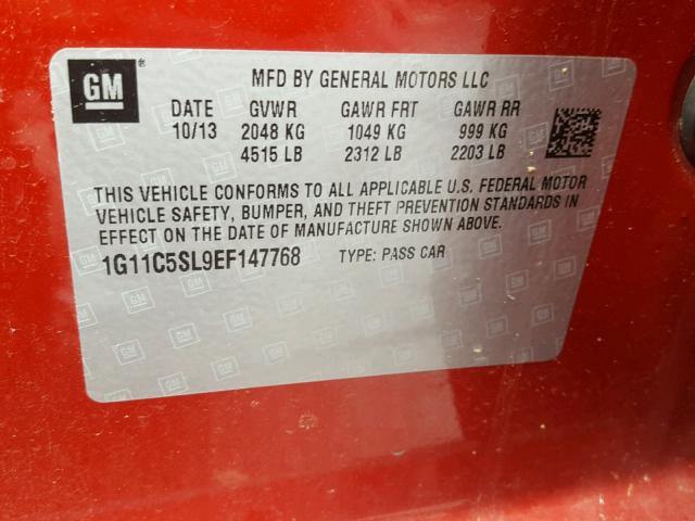 1G11C5SL9EF147768 - 2014 CHEVROLET MALIBU 1LT 栗色 照片 10