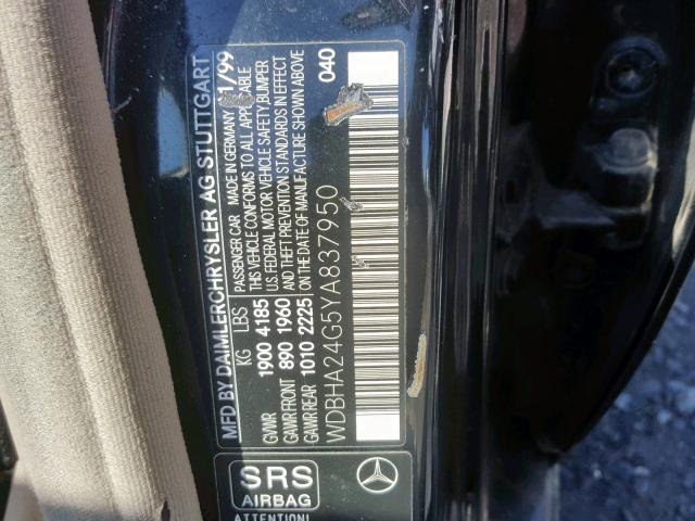 WDBHA24G5YA837950 - 2000 MERCEDES-BENZ C230 BLACK photo 10