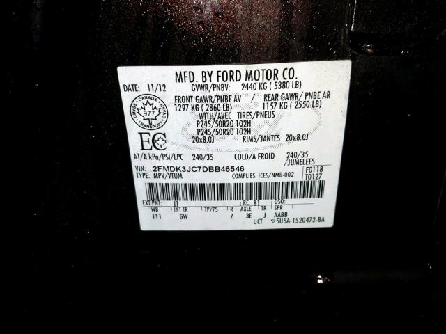 2FMDK3JC7DBB46546 - 2013 FORD EDGE SEL BLACK photo 10