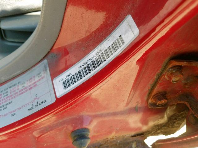 KNADC123026183368 - 2002 KIA RIO RED photo 10