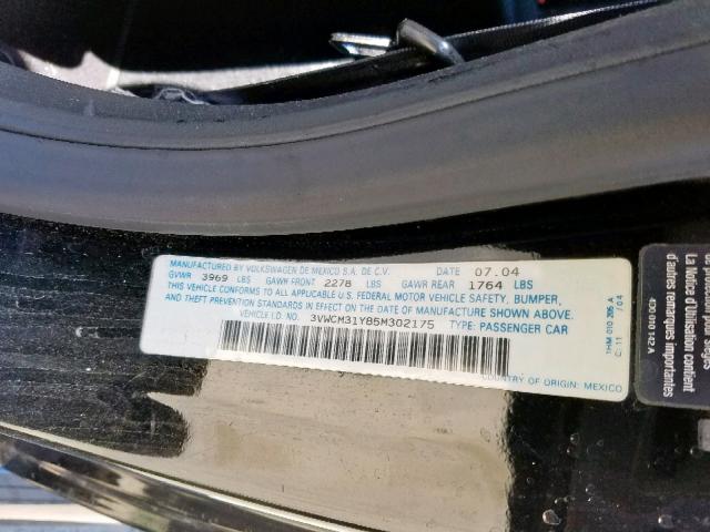 3VWCM31Y85M302175 - 2005 VOLKSWAGEN NEW BEETLE BLACK photo 10