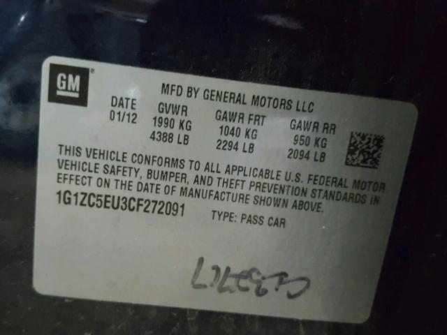 1G1ZC5EU3CF272091 - 2012 CHEVROLET MALIBU 1LT 蓝色 照片 10