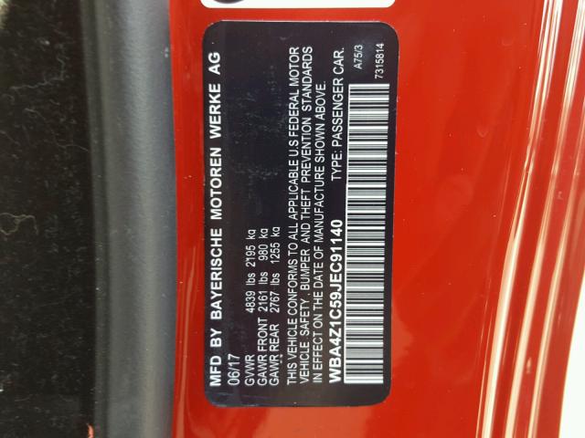 WBA4Z1C59JEC91140 - 2018 BMW 430I RED photo 10