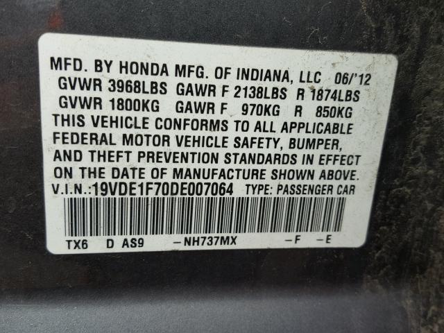 19VDE1F70DE007064 - 2013 ACURA ILX 20 TEC GRAY photo 10