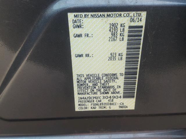 1N4AZ0CP6FC304904 - 2015 NISSAN LEAF S GRAY photo 10