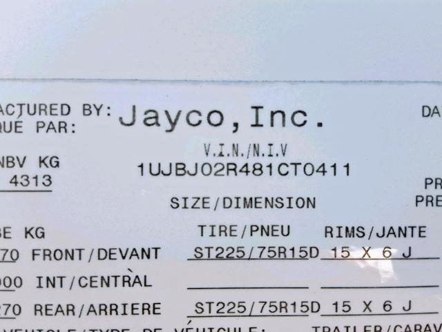 1UJBJ02R481CT0411 - 2008 JAYCO EAGLE  WHITE photo 8