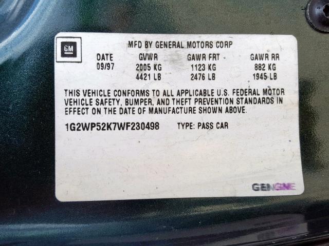 1G2WP52K7WF230498 - 1998 PONTIAC GRAND PRIX GREEN photo 10