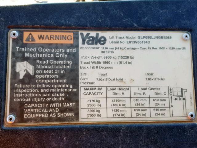 000000E813V05194D - 2006 YALE FORKLIFT YELLOW photo 10