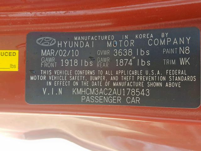 KMHCM3AC2AU178543 - 2010 HYUNDAI ACCENT BLU RED photo 10