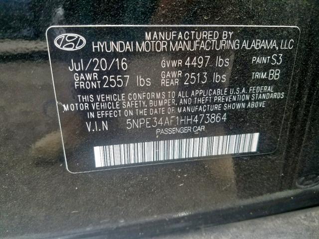 5NPE34AF1HH473864 - 2017 HYUNDAI SONATA SPO GRAY photo 10