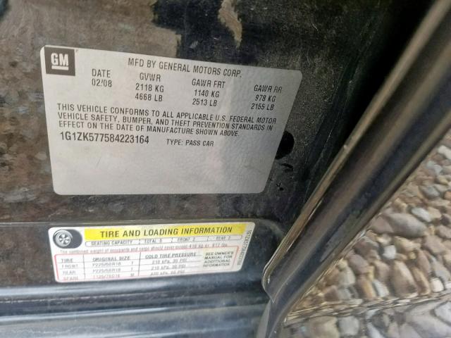 1G1ZK577584223164 - 2008 CHEVROLET MALIBU LTZ შავი ფოტო 10