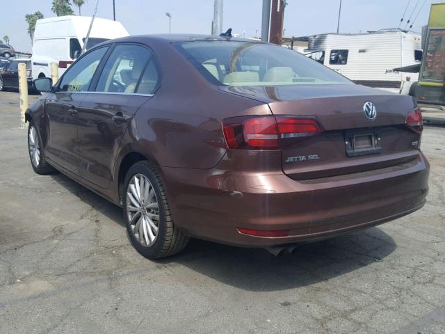 3VWL17AJ8GM394474 - 2016 VOLKSWAGEN JETTA SEL BROWN photo 3