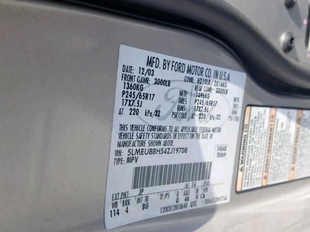 5LMEU88H54ZJ19708 - 2004 LINCOLN AVIATOR Bej foto 10