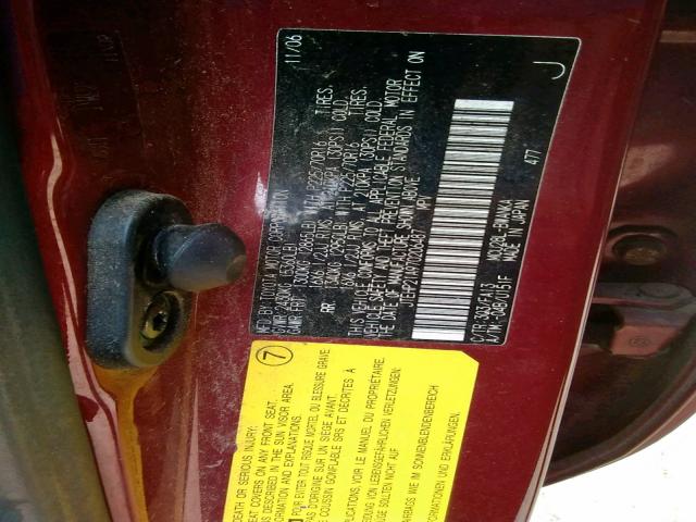 JTEHP21A970206487 - 2007 TOYOTA HIGHLANDER RED photo 10