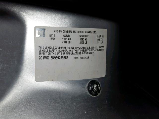 2G1WX15K959269285 - 2005 CHEVROLET MONTE CARL SILVER photo 10