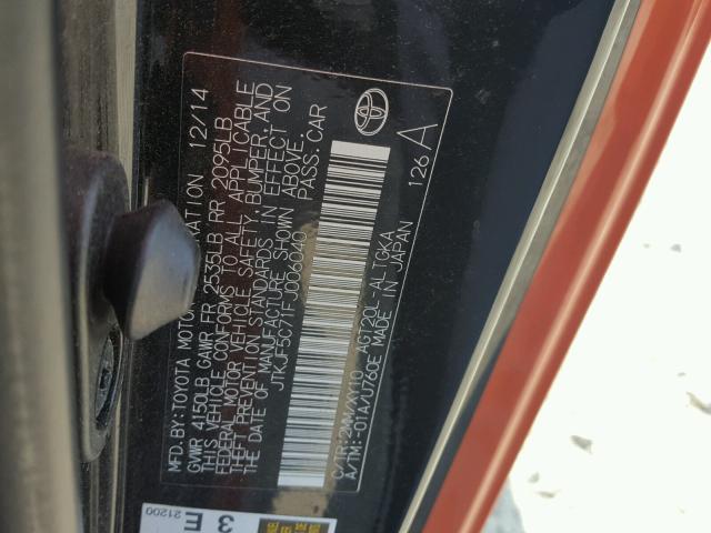 JTKJF5C71FJ006040 - 2015 TOYOTA SCION TC 橙色 照片 10