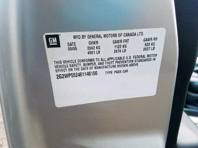 2G2WP552461146156 - 2006 PONTIAC GRAND PRIX SILVER photo 10