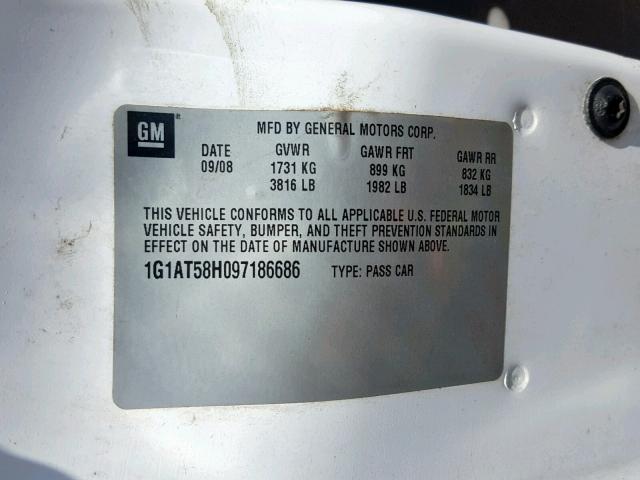 1G1AT58H097186686 - 2009 CHEVROLET COBALT LT WHITE photo 10