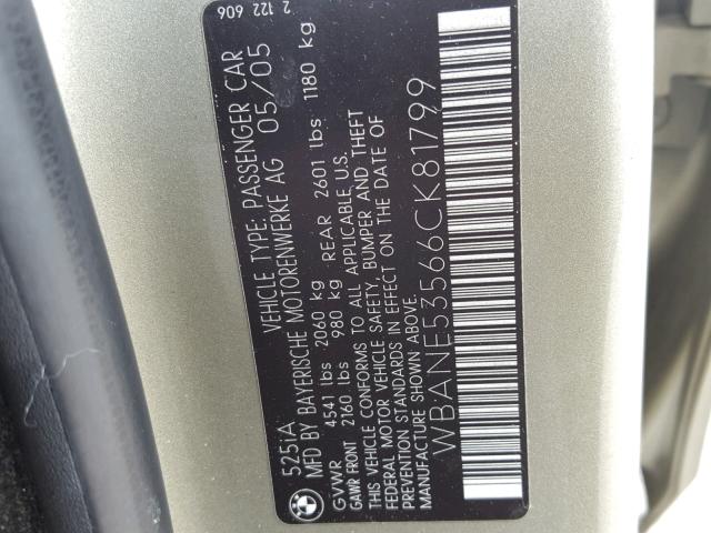 WBANE53566CK81799 - 2006 BMW 525 I GREEN photo 10