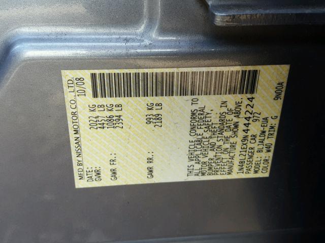 1N4BL21EX9N444224 - 2009 NISSAN ALTIMA 3.5 SILVER photo 10