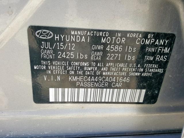 KMHEC4A49CA041646 - 2012 HYUNDAI SONATA HYB SILVER photo 10