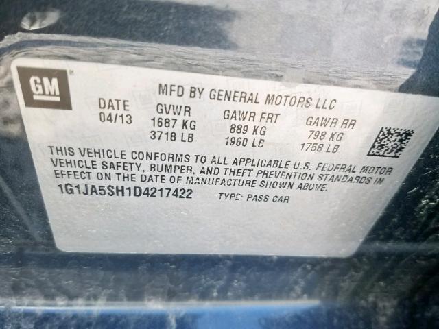 1G1JA5SH1D4217422 - 2013 CHEVROLET SONIC LS 灰色 照片 10