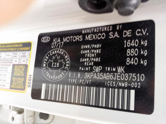 3KPA35AB6JE037510 - 2018 KIA RIO EX WHITE photo 9