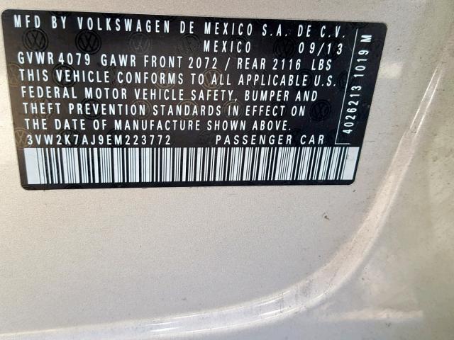 3VW2K7AJ9EM223772 - 2014 VOLKSWAGEN JETTA BASE TAN photo 10