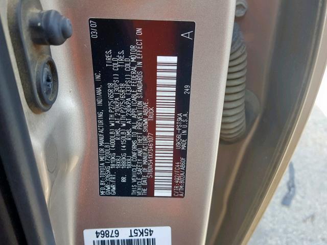 5TBDV541X7S461077 - 2007 ASSEMBLY PICKUP GOLD photo 10