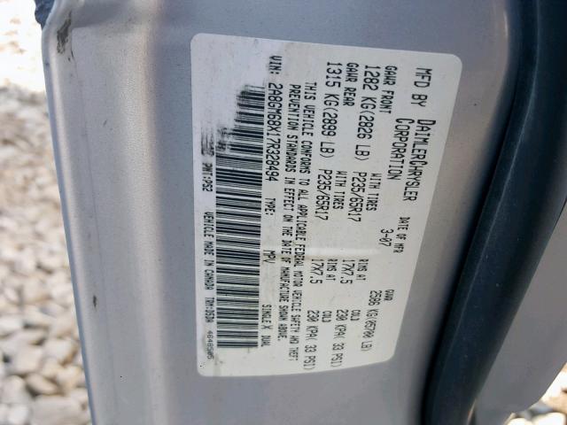 2A8GM68X17R328494 - 2007 CHRYSLER PACIFICA T SILVER photo 10