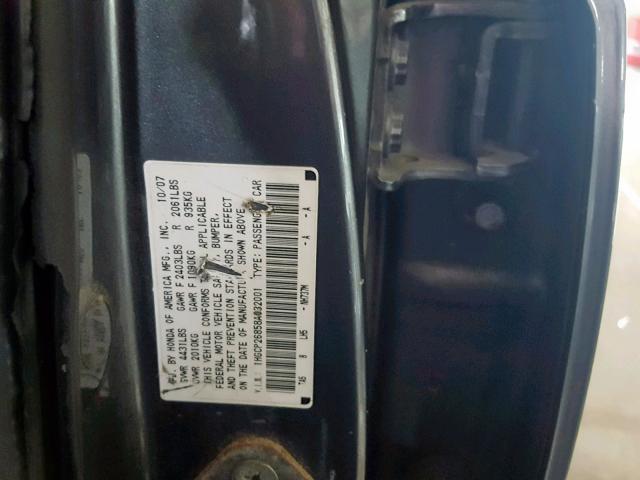 1HGCP26858A032001 - 2008 HONDA ACCORD EXL GRAY photo 10