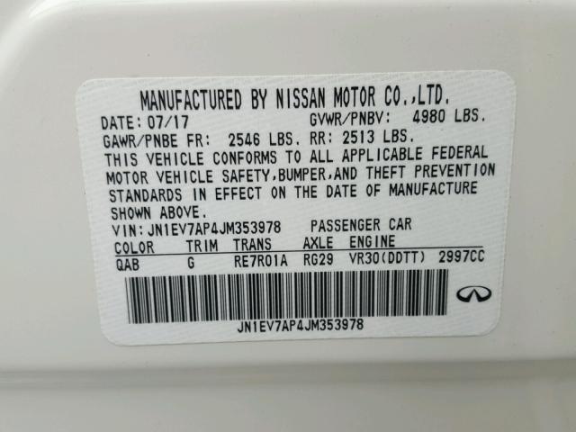 JN1EV7AP4JM353978 - 2018 INFINITI Q50 LUXE WHITE photo 10