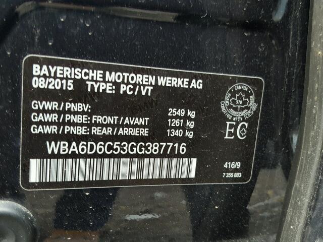 WBA6D6C53GG387716 - 2016 BMW 650 XI BLACK photo 10