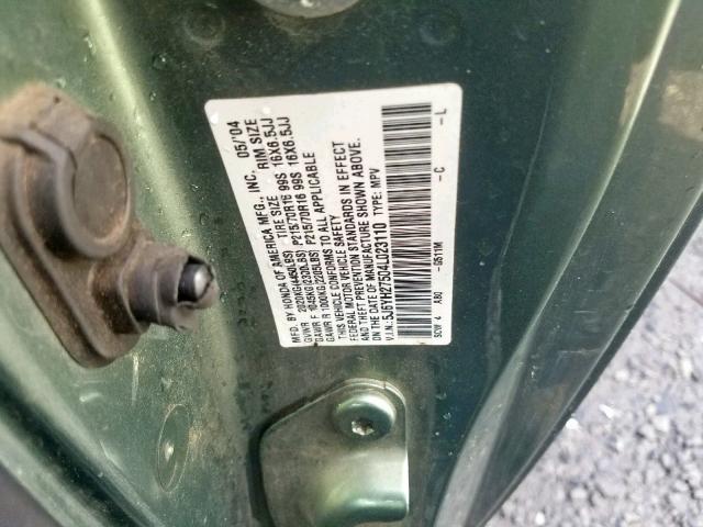 5J6YH27504L023110 - 2004 HONDA ELEMENT EX GREEN photo 10