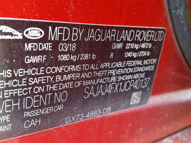 SAJAJ4FX1JCP40137 - 2018 JAGUAR XE PREMIUM RED photo 10