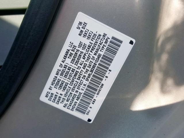 5FNRL38286B103490 - 2006 HONDA ODYSSEY LX SILVER photo 10