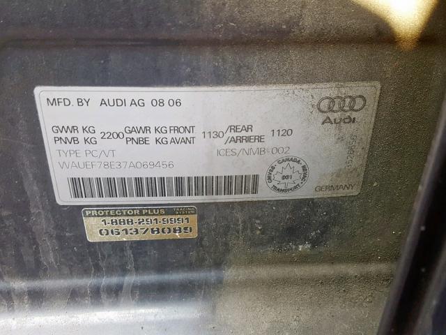 WAUEF78E37A069456 - 2007 AUDI A4 S-LINE GRAY photo 10