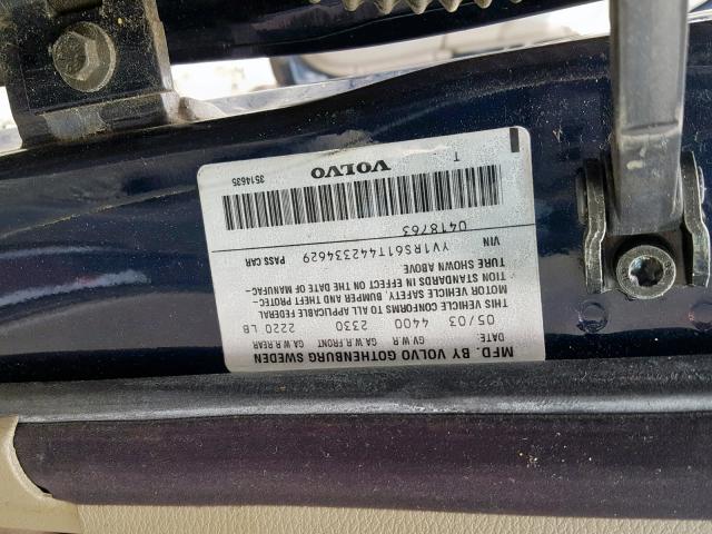 YV1RS61T442334629 - 2004 VOLVO S60 BLUE photo 10