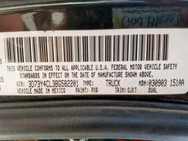 3D73Y4CL3BG582201 - 2011 DODGE RAM 3500 BLACK photo 10