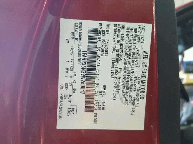 1FAHP36N39W260847 - 2009 FORD FOCUS SES RED photo 10