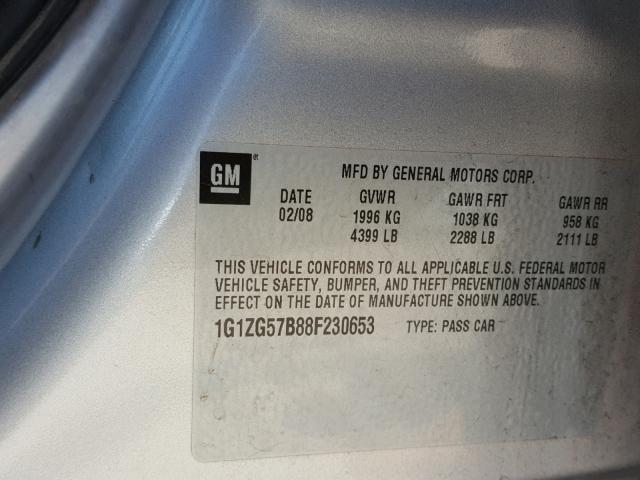 1G1ZG57B88F230653 - 2008 CHEVROLET MALIBU LS SILVER photo 10