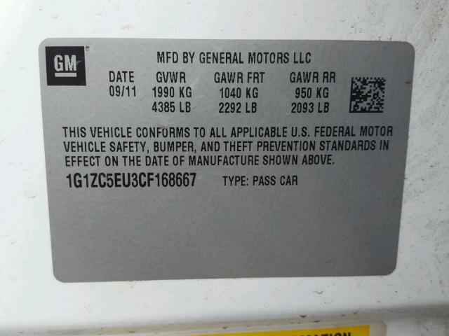 1G1ZC5EU3CF168667 - 2012 CHEVROLET MALIBU 1LT WHITE photo 10