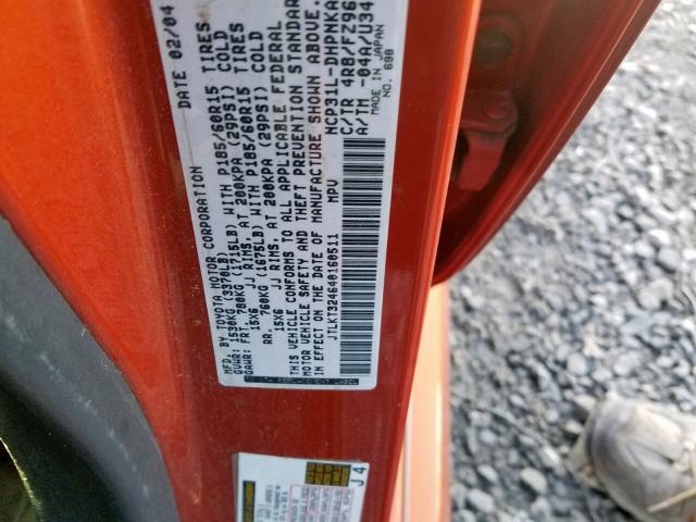 JTLKT324640160511 - 2004 TOYOTA SCION XB 橙色 照片 10